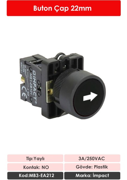 22mm İşaretli Yaylı Buton Siyah NO MB3-EA212 fiyatları