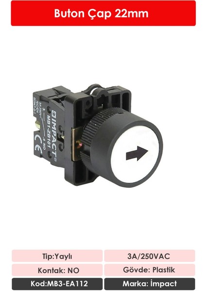 22mm İşaretli Yaylı Buton Beyaz NO MB3-EA112 fiyatları