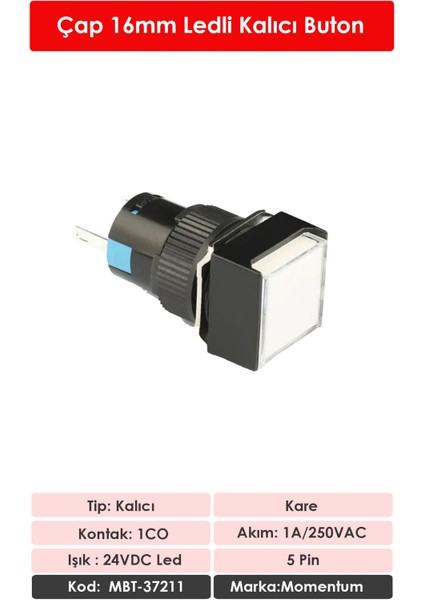 D16 Işıklı Buton 24V Kalıcı 1CO Kare Beyaz MBT-37211 fiyatları