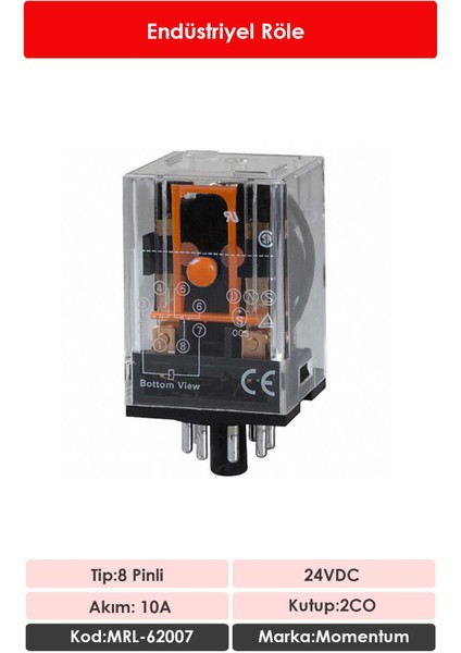 Röle 2 Kontak 8 Pin 10A Bobin:24VDC MRL-62007 fiyatları