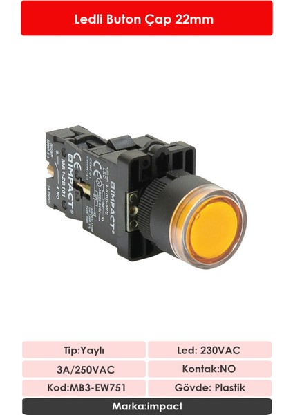 22mm Ledli Buton Sarı NO MB3-EW751 fiyatları