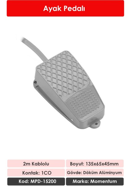Döküm Ayak Pedalı 2m Kablolu NO+NC MPD-15200 fiyatları