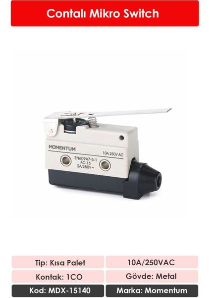 Mikro Switch 10A/250VAC Palet Düz Kısa MDX-15140 fiyatları