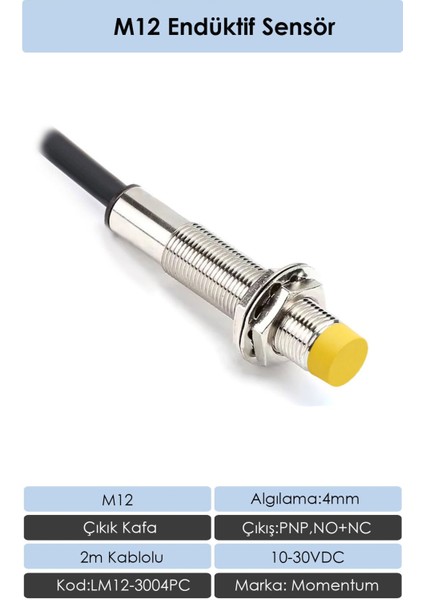 M12 Endüktif Sensör 4mm Çıkık Kafa PNP NO+NC LM12-3004PC