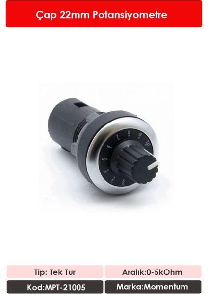 22mm Potansiyometre 5 kOhm MPT-21005