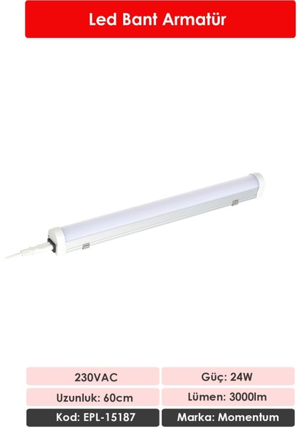 Lineer Led Armatür T10 7000K 230VAC 20W 60cm EPL-15187 fiyatları