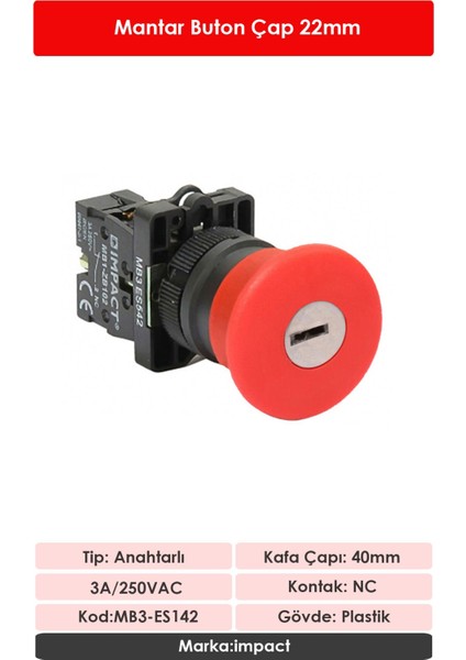 22mm Acil Stop Anahtarlı Buton NC MB3-ES142 fiyatları