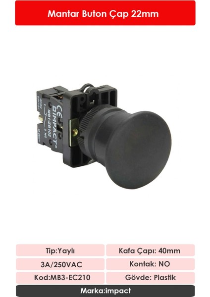 22mm Mantar Buton Siyah NO MB3-EC210 fiyatları