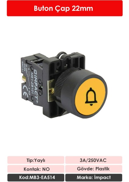 22mm İşaretli Yaylı Buton Sarı NO MB3-EA514 fiyatları