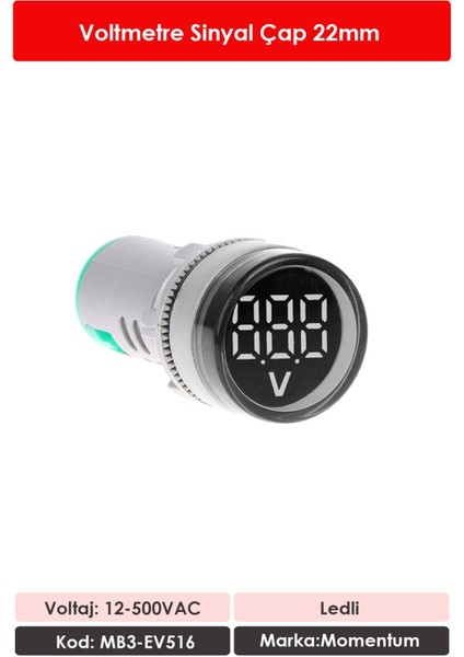 22m Voltmetre Sinyal Lambası 12-500VAC Beyaz MB3-EV516 fiyatları