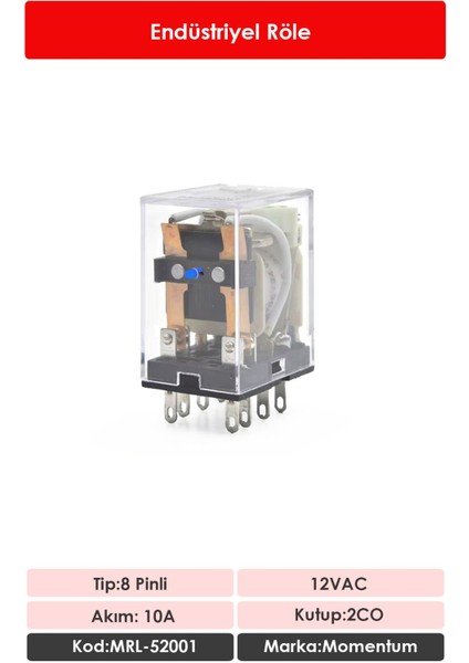 Röle 2 Kontak 8 Pin 10A Bobin:12VAC MRL-52001 fiyatları