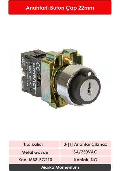 22mm Anahtarlı Buton 0-1 NO MB3-BG210 fiyatları