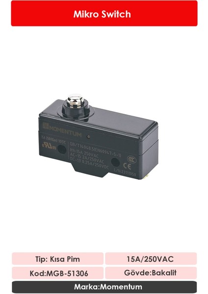 Mikro Switch Kısa Pim NO+NC MGB-51306 fiyatları