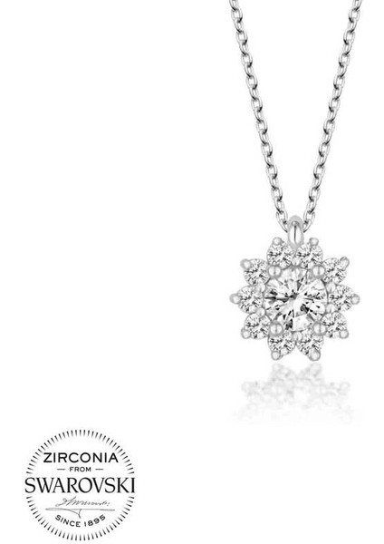 Swarovski Taşlı Gümüş Tektaş Bayan Kolye