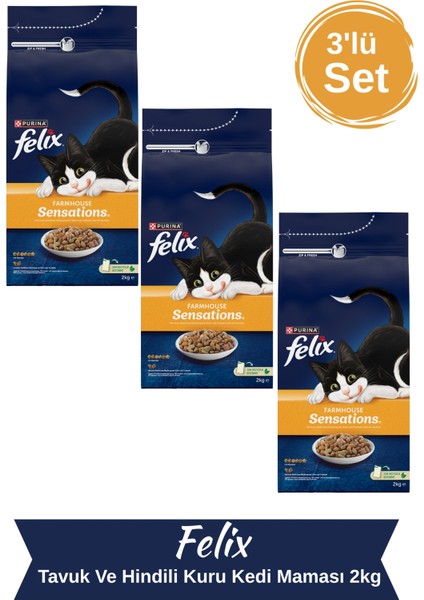 Tavuk ve Hindili Kuru Kedi Maması 2kg 3'lü Set