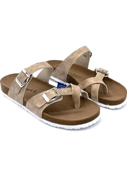 Fly Soft Baş Parmak S042 Kadın Terlik Bej
