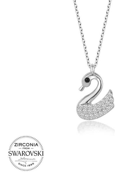 Swarovski Taşlı Gümüş Kuğu Bayan Kolye
