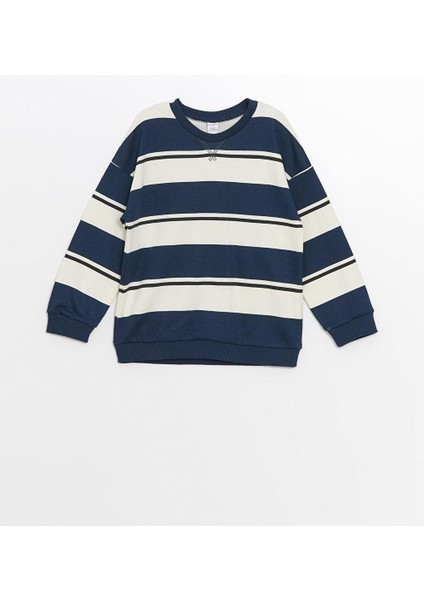 Bisiklet Yaka Uzun Kollu Çizgili Erkek Çocuk Sweatshirt