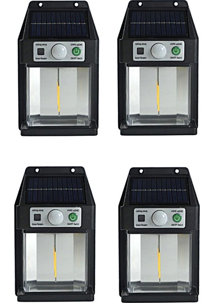 4 Adet Sarı Nostaljik Ledli Solar Güneş Enerjili Hareket Sensörlü Bahçe Garaj Ev Aydınlatma Lambası