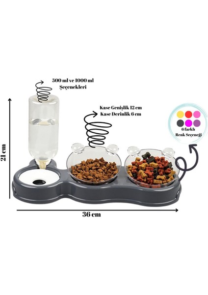 Çift Hazneli 3'lü Mama ve Su Kabı, 500ML, Gri, 36X21X16 cm modelleri
