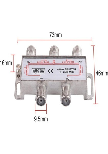 1 Uydu Anteni ile 4 Tv Bağlayan Uydu Dağıtıcı Sinyal Bölücü Splitter 2500 Mhz+ 5 Adet F Konnektör