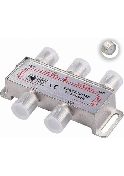 1 Uydu Anteni ile 4 Tv Bağlayan Uydu Dağıtıcı Sinyal Bölücü Splitter 2500 Mhz+ 5 Adet F Konnektör