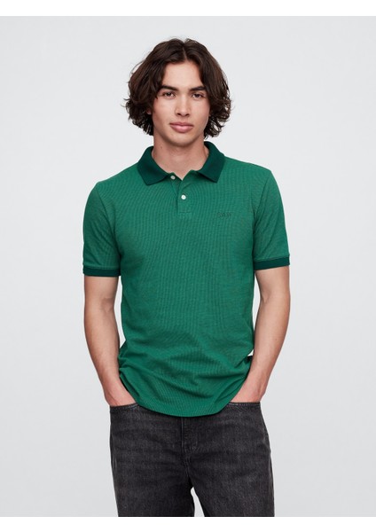 Erkek Koyu Yeşil Gap Logo Piqué Polo Yaka T-Shirt