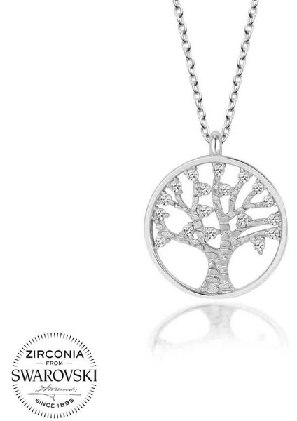 Swarovski Taşlı Gümüş Hayat Ağacı Bayan Kolye