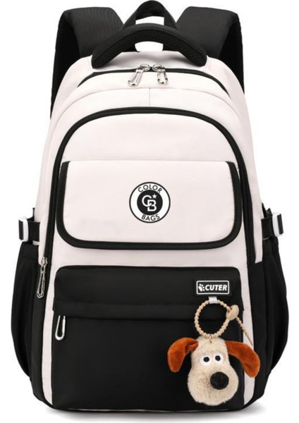 Kız Çocuk Ilkokul Çantası – Peluş Anahtarlıklı, Su Geçirmez Kumaş Siyah- Pudra-Gri Pembe fiyatları