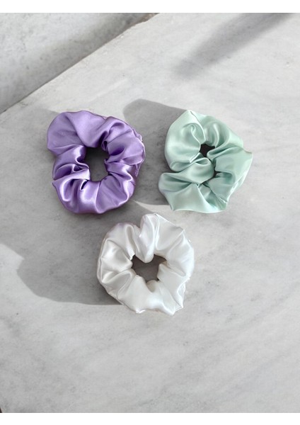 Özel Kutuda Lilac Mist Saten Scrunchie 3’lü Set modelleri