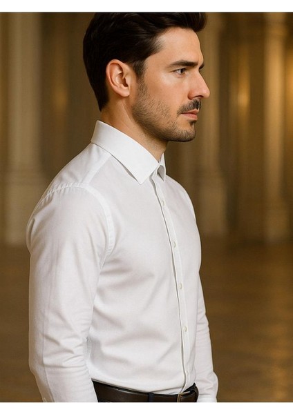 Erkek Slim Fit Pamuk Saten Dar Kesim Beyaz Pamuklu Gömlek fiyatları