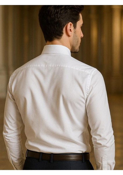 Erkek Slim Fit Pamuk Saten Dar Kesim Beyaz Pamuklu Gömlek modelleri