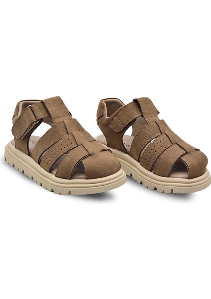 Galle Hakiki Deri Tek Cırtlı Unisex Çocuk Sandalet Kum Rengi fırsatları