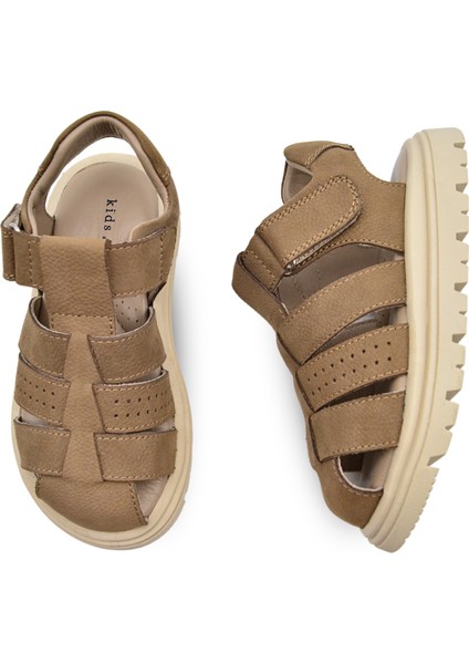 Galle Hakiki Deri Tek Cırtlı Unisex Çocuk Sandalet Kum Rengi indirimleri