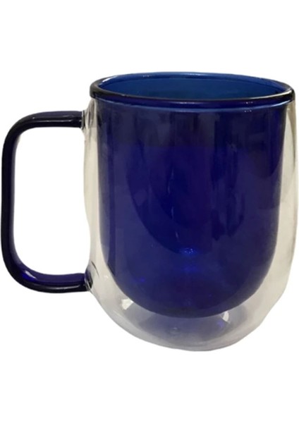 Çift Cidarlı Cam Kupa Lacivert Renk