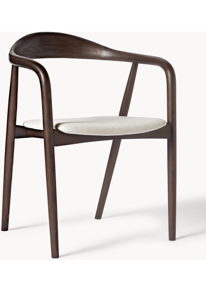 Angelina Ahşap Kolçaklı Sandalye - Krem Beyaz Minderli, Zamansız Tasarım