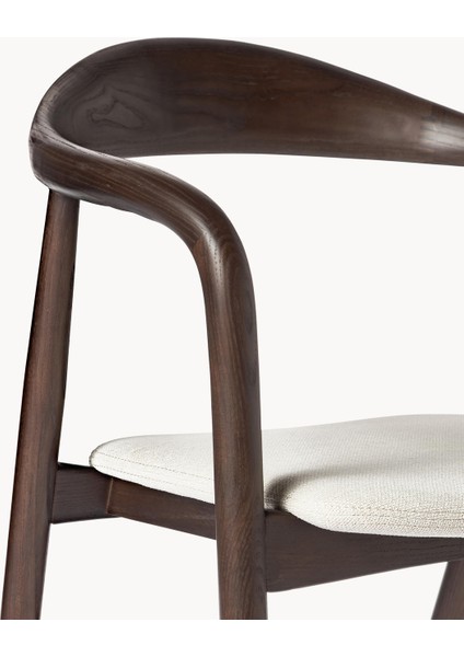 Angelina Ahşap Kolçaklı Sandalye - Krem Beyaz Minderli, Zamansız Tasarım