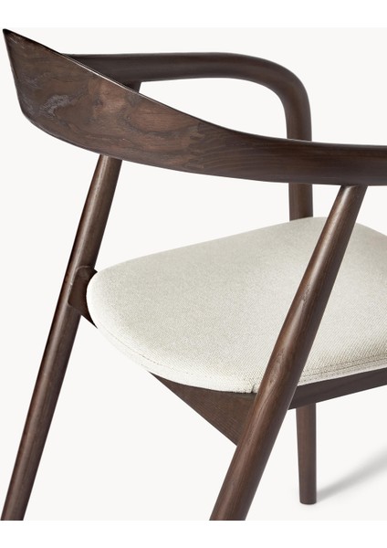 Angelina Ahşap Kolçaklı Sandalye - Krem Beyaz Minderli, Zamansız Tasarım