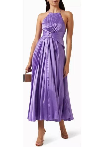 Montague Pileli Midi Elbise, Violet fiyatları