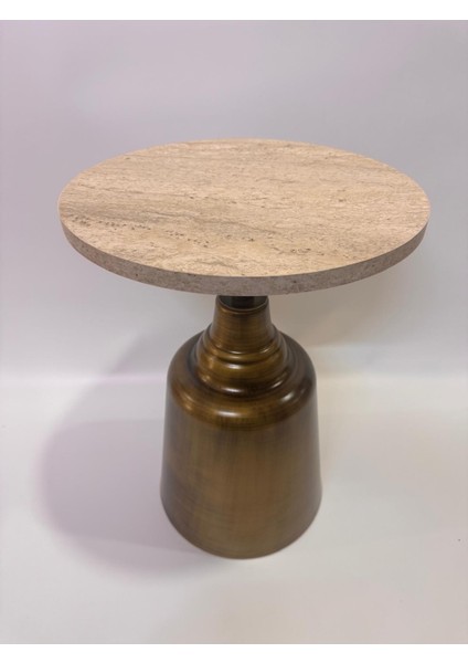 Tesla Gold Eskitme 52CM Yan Sehpa 18MM Traverten Mdf