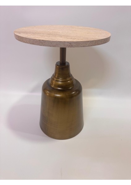 Tesla Gold Eskitme 52CM Yan Sehpa 18MM Traverten Mdf