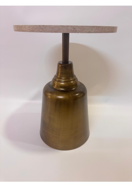 Tesla Gold Eskitme 52CM Yan Sehpa 18MM Traverten Mdf