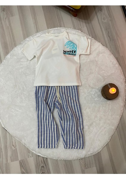 Ince Keten Çizgili Üst Pamuklu Sırt Baskı Detaylı Mükemmel Kaliteli Erkek Çocuk Alt Üst Takım fiyatları