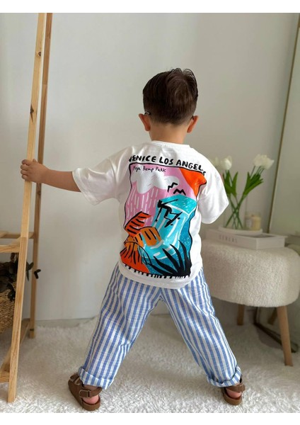 Ince Keten Çizgili Üst Pamuklu Sırt Baskı Detaylı Mükemmel Kaliteli Erkek Çocuk Alt Üst Takım modelleri