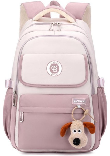 Kız Çocuk Ilkokul Çantası – Peluş Anahtarlıklı, Su Geçirmez Kumaş Siyah- Pudra-Gri Pembe fiyatları