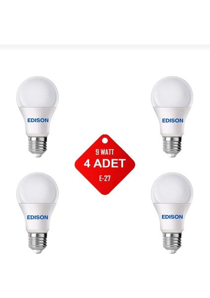 LED Ampul Beyaz Renk 9 Watt Tasarruflu 4lü Paket Ampül