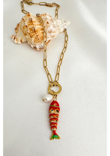 Çelik Inci Detay Mineli Balık Kılçık Kolye (46CM) fiyatları