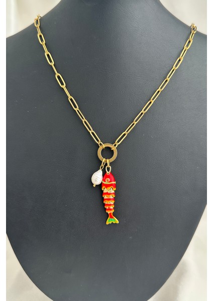 Çelik Inci Detay Mineli Balık Kılçık Kolye (46CM) modelleri