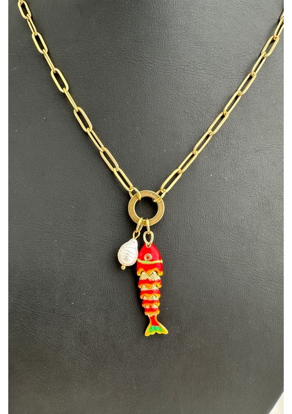 Çelik Inci Detay Mineli Balık Kılçık Kolye (46CM) fırsatları