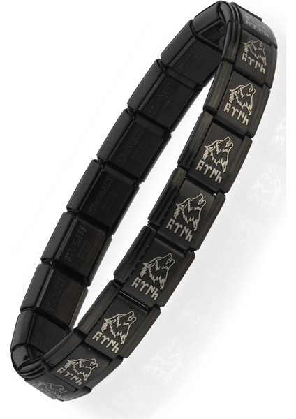 Kurt Kafası Göktürkçe Türk Yazılı Italyan Charm Unisex Çelik Bileklik SCB57